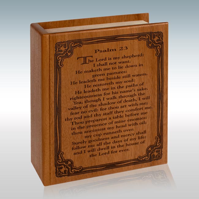 Wood Cremation Urn (Wooden Urns) - Mahogany Bible Psalm 23 724933408077 ...